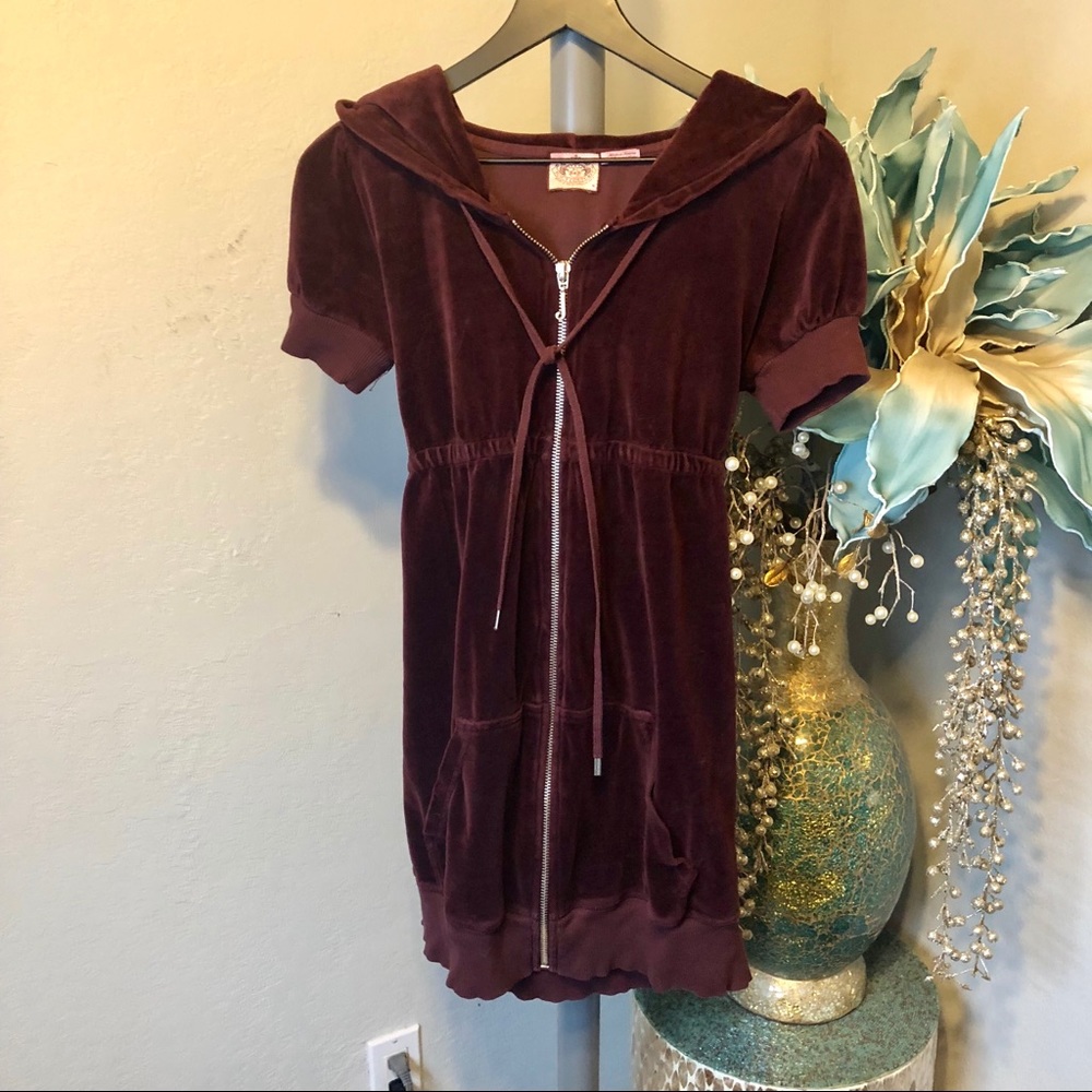 Juicy Couture” velour zip front hooded dress